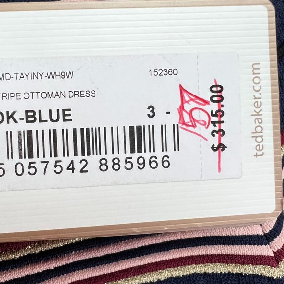 NWT Ted Baker Size 3 Ottoman Skater Dress Stripe Dark Blue - Picture 6 of 11